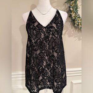 LOFT NWT Black Floral lace V-Neck Camisole/tank racer style back XS
